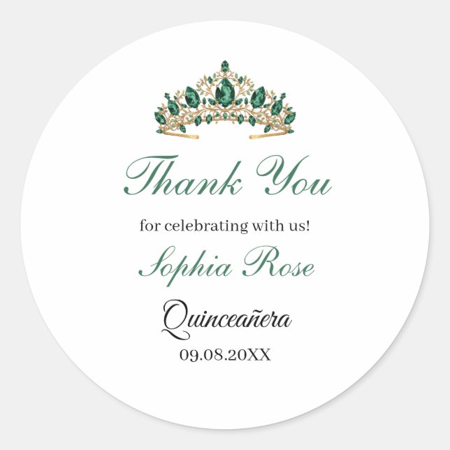 Emerald Green Gold Tiara Quinceañera Sticker (Vorderseite)