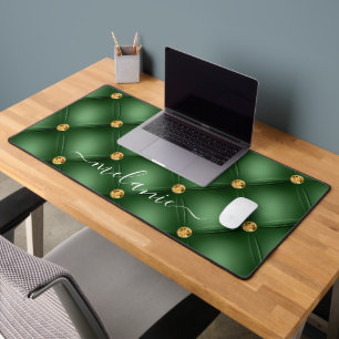 Emerald Green Gold Tuft Desk Mat mit Individuelle  Schreibtischunterlage
