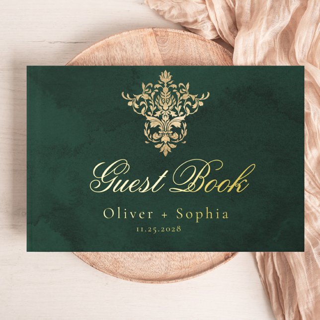 Emerald Green Gold Viktorianische Verzierte Hochze Gästebuch (Von Creator hochgeladen)