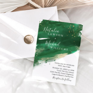 Emerald Green & Gold Watercolor Einladung zur Hoch