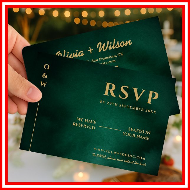 Emerald Green & Gold Wedding QR Code UAWG RSVP Karte (Von Creator hochgeladen)