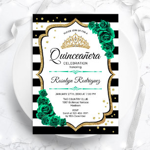 Emerald Green Gold White Quinceanera Einladung