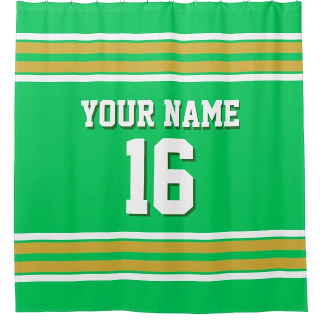 Emerald Green Gold White Stripes Sports Jersey Duschvorhang (Vorderseite)