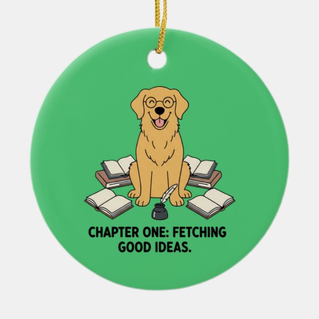 Emerald Green Golden Retriever Book Lover Writer's Keramik Ornament (Vorne)