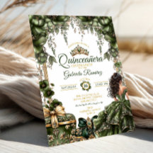 Emerald Green Golden Tiara Floral Quinceañera