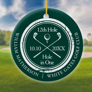 Emerald Green Golf Hole in One Retro Personalisier Keramik Ornament