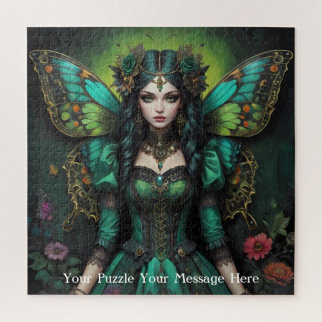 Emerald Green Gothic Butterfly Girl Puzzle (Vertikal)
