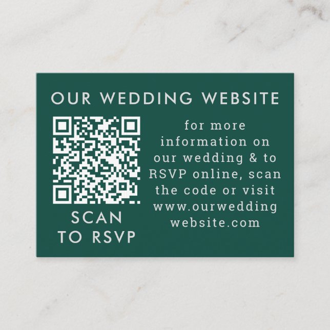 Emerald Green & Gray Wedding Web QR Code Begleitkarte (Vorderseite)