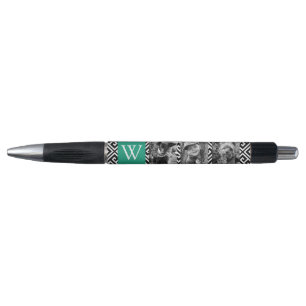 Emerald Green, griechischer Schlüssel und Monogram Kugelschreiber