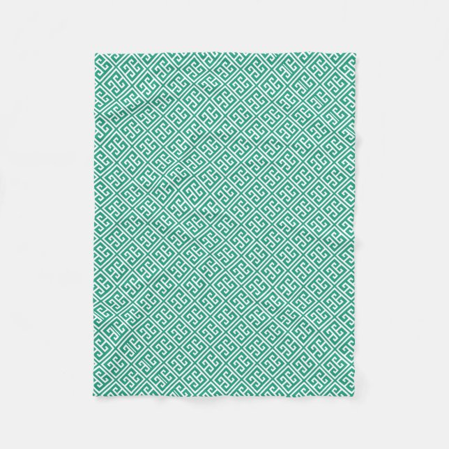 Emerald Green Griechisches Schlüsselmuster Fleecedecke (Vorderseite)