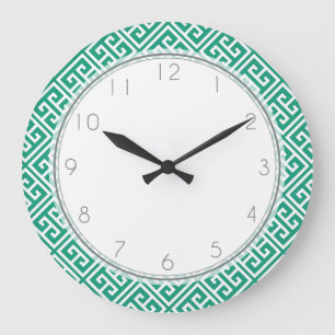 Emerald Green Griechisches Schlüsselmuster Große Wanduhr