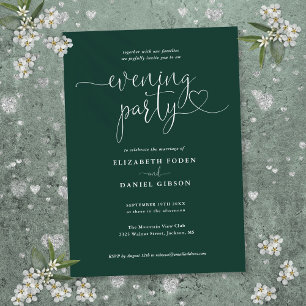 Emerald Green Heart Script Wedding Abend Party Einladung