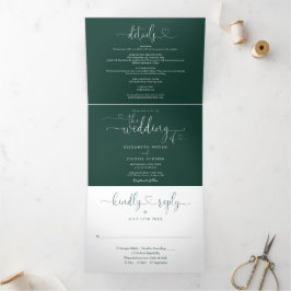 Emerald Green Heart Script Wedding Dreifach Gefaltete Einladung