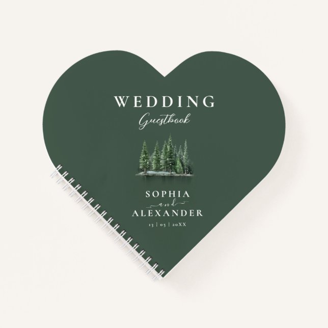 Emerald Green Heart Shape Wedding Guestbook Notizbuch (Vorderseite)