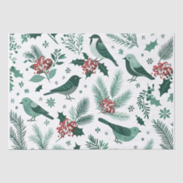 Emerald Green Holiday Birds Tissue Paper Seidenpapier