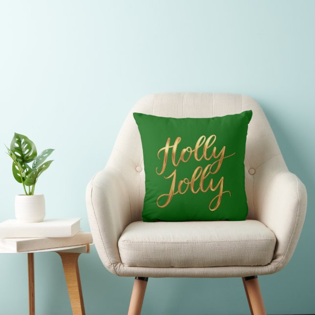 Emerald Green Holly Jolly - Gold Script Decor Kissen (Stuhl )