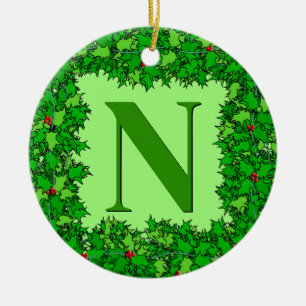 Emerald Green Holly Wreath Personalisiert Keramik Ornament