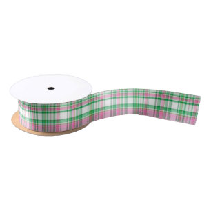 Emerald Green, Hot Pink, White Preppy Madras Karie Satinband