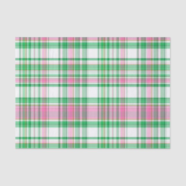 Emerald Green, Hot Pink, White Preppy Madras Karie Seidenpapier (Vorderseite)