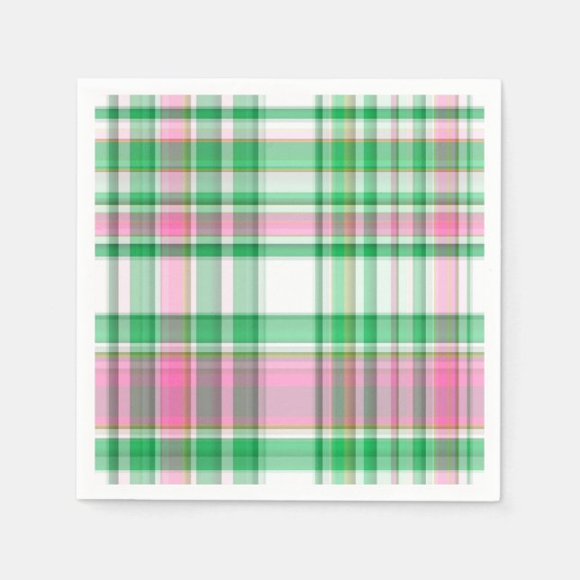 Emerald Green, Hot Pink, White Preppy Madras Karie Serviette (Vorderseite)