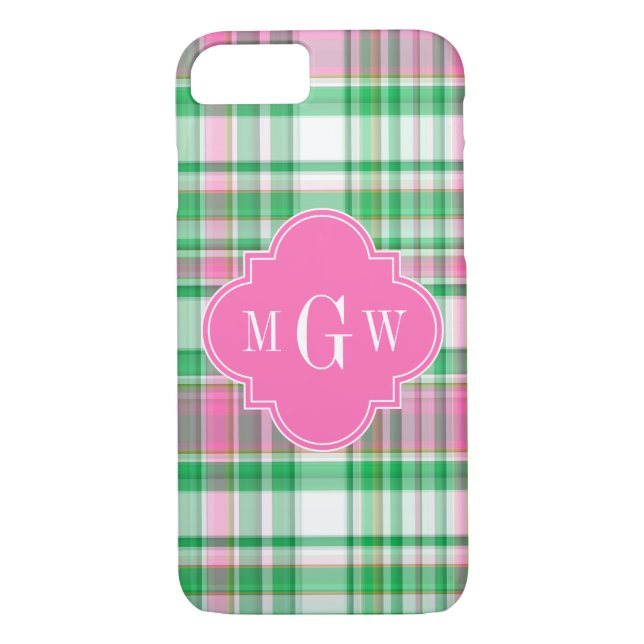 Emerald Green Hot Pink Whppy Madras Monogram Case-Mate iPhone Hülle (Rückseite)
