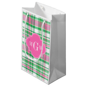 Emerald Green Hot Pink Whppy Madras Monogram Kleine Geschenktüte