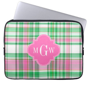 Emerald Green Hot Pink Whppy Madras Monogram Laptopschutzhülle