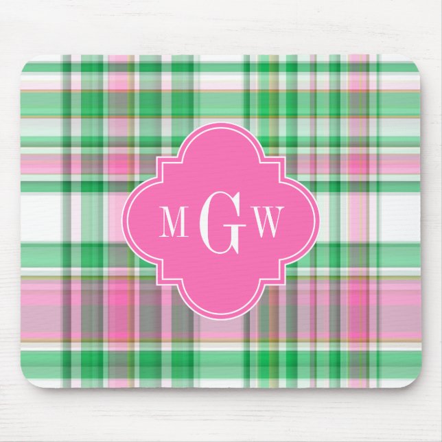 Emerald Green Hot Pink Whppy Madras Monogram Mousepad (Vorne)