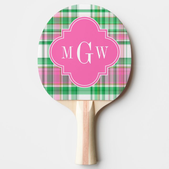 Emerald Green Hot Pink Whppy Madras Monogram Tischtennis Schläger (Vorderseite)