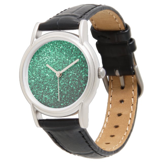 Emerald Green Imitats Glitzer Glitzern Armbanduhr (Schrägansicht)