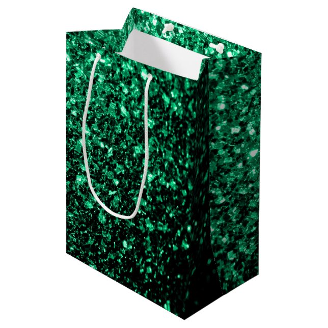 Emerald Green Imitats Glitzer Glitzern Mittlere Geschenktüte (Vorderseite Schrägansicht)