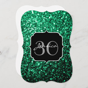 Emerald Green Imitats Glitzer Glitzern Monogram Einladung