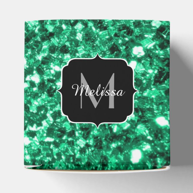 Emerald Green Imitats Glitzer Glitzern Monogram Geschenkschachtel (Oben)