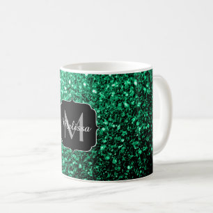 Emerald Green Imitats Glitzer Glitzern Monogram Kaffeetasse