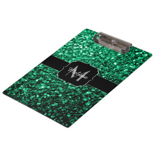 Emerald Green Imitats Glitzer Glitzern Monogram Klemmbrett