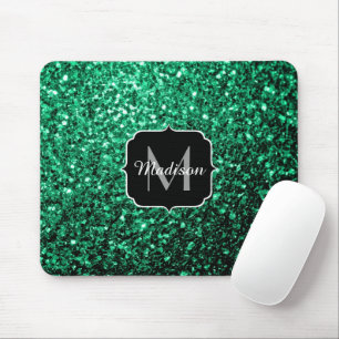 Emerald Green Imitats Glitzer Glitzern Monogram Mousepad