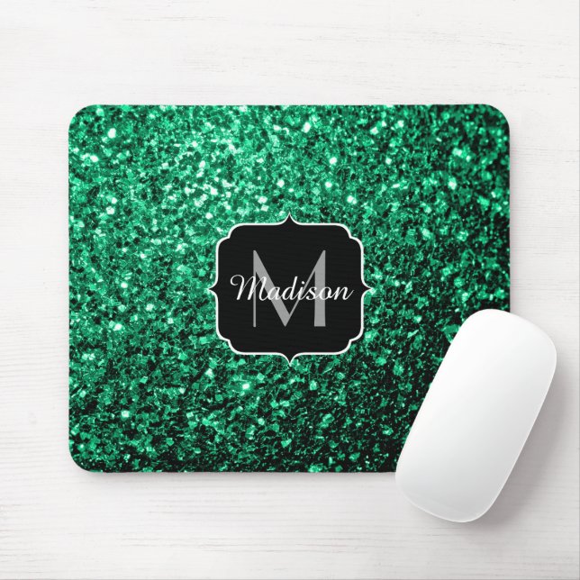 Emerald Green Imitats Glitzer Glitzern Monogram Mousepad (Mit Mouse)
