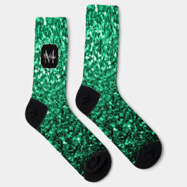 Emerald Green Imitats Glitzer Glitzern Monogram Socken