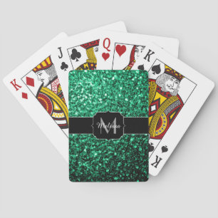 Emerald Green Imitats Glitzer Glitzern Monogram Spielkarten