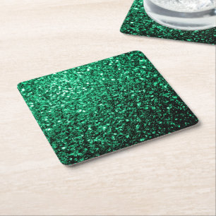 Emerald Green Imitats Glitzer Glitzern Rechteckiger Pappuntersetzer
