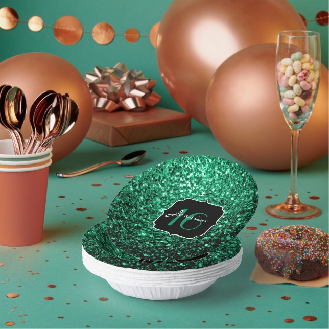 Emerald Green Imitats Glitzer Glitzern Sweet 16 Pappteller (Multi)