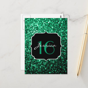 Emerald Green Imitats Glitzer Glitzern Sweet 16 Postkarte