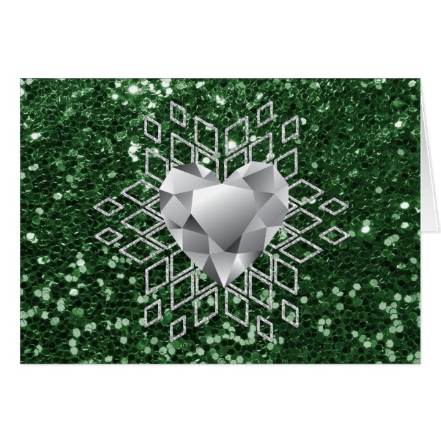 Emerald Green Imitats Glitzern Diamond Heart Snowf (Vorderseite (Horizontal))