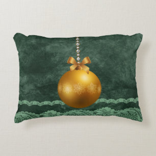 Emerald Green Imitats Spitzen Border Gold Ornament Zierkissen