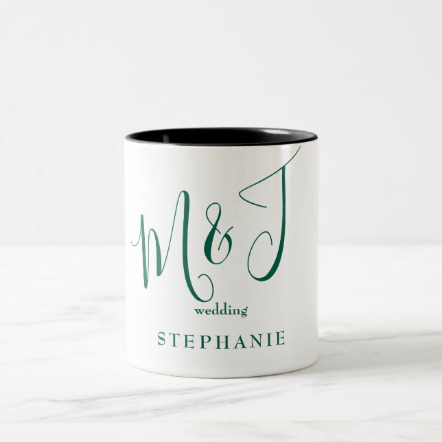Emerald Green Initials & Name Wedding Zweifarbige Tasse (Mittel)