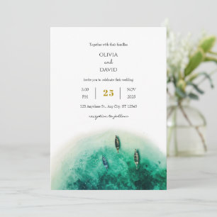Emerald Green Island Coastal Lagoon Beach Wedding Einladung