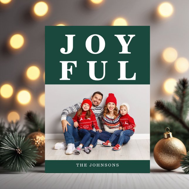 Emerald Green Joyful Modern Foto Christmas Feiertagskarte (Modern Green Joyful Photo Christmas Holiday Card)