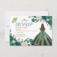 Emerald Green kleidet Quinceañera Crown RSVP Card