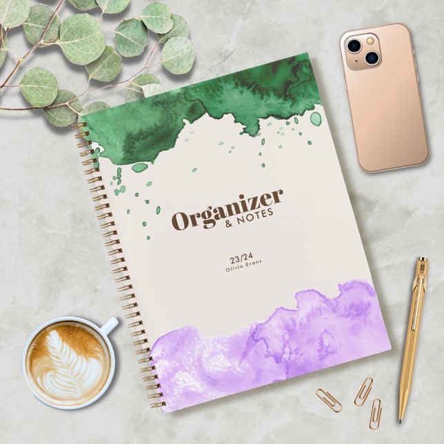 Emerald Green & Lavender Watercolor personalisiere Notizbuch (Super elegant Notebook for work or studies)