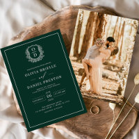 Emerald Green Leafy Wappen Monogram Foto Wedding